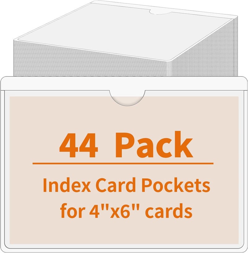 YEESON 44 Pack Storage Bins Labels, 4x6 Photo Sleeves, Clear Index Card Holder, Plastic Adhesive Pockets for Tote Cards Organizing Bins Box Drawer - Image 1